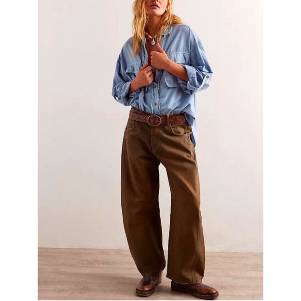Free People Good Luck Coated Barrel Jeans